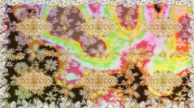 Geleneksel klasik altın desen. Barok tarzında kusursuz bir doğulu süsü. Raster oryantal süs. Altın elementlerle nötr renklerde altın desen.