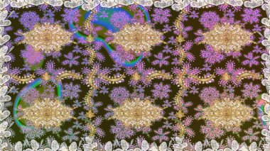 Gri renkli ve altın elementli altın desenli. Raster oryantal süs. Geleneksel klasik altın desen. Barok tarzında kusursuz bir doğulu süsü..