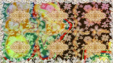 Tarafsız renklerde ve altın elementlerle geleneksel klasik altın raster deseni. Barok tarzında kusursuz bir doğulu süsü..