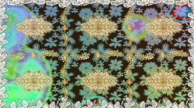 Kahverengi renkler ve altın elementler üzerinde altın pürüzsüz desen. Kahverengi renklerde, altın elementlerle kusursuz klasik desen. Noel, kar tanesi, yeni yıl.