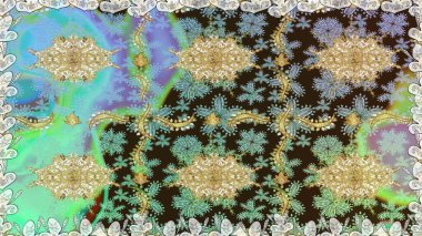 Tarafsız renklerde, altın elementlerle kusursuz klasik desen. Noel, kar tanesi, yeni yıl 2019.