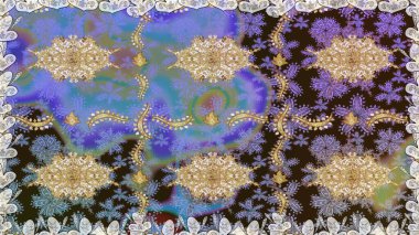 Kahverengi renklerde altın desenler ve altın elementler. Raster oryantal süs. Kusursuz altın desen.