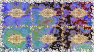 Mavi renklerdeki altın element. Antika altın tekrarlanabilir duvar kağıdı. Barok tarzında altın çiçek süsü. Damask arkaplanı tekrarlayan kusursuz desen.