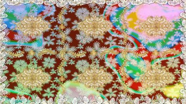 Tarafsız renklerde altın element. Doku arka planında altın duvar kâğıdı. Barok tarzında altın çiçekli süs. Damask kusursuz yinelenen arkaplan.