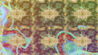 Kart, duvar kağıdı, ambalaj ve tekstil için klasik tasarım. Raster illüstrasyonu. Klasik çiçek dokusu. Tarafsız renklerde Royal retro. Kusursuz desenli altın elementler. Altın şablon.