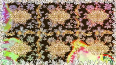 Arkaplan, kumaş, altın duvar kağıdı. Düz elle çizilmiş klasik koleksiyon. Raster altın pürüzsüz desen. Altın elementlerle kahverengi renklerde altın desen.