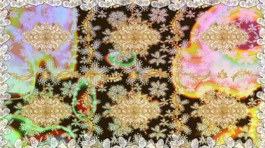 Tekrarlayan elementlerle kusursuz soyut arkaplan. Tarafsız ve altın desenli. Zarif raster klasik desen.