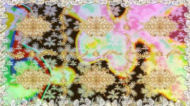 Kusursuz damaske klasik altın desen. Raster illüstrasyonu. Tekrarlayan elementlerle soyut arkaplan oluşturun. Tarafsız renklerde altın desenli altın elementler.