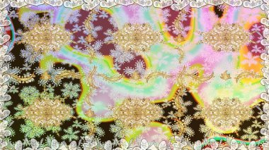 Tarafsız renklerde, altın elementlerle kusursuz desen. Klasik klasik klasik arka plan. Klasik raster sarısı, kusursuz desen. Geleneksel oryantasyon süsü.