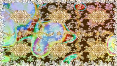 Altın şablon. Kart, duvar kağıdı, ambalaj ve tekstil için klasik tasarım. Tarafsız renklerde Royal retro. Kusursuz desenli altın elementler. Klasik çiçek dokusu. Raster illüstrasyonu.