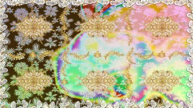 Tarafsız renklerde, altın elementlerle kusursuz desen. Klasik raster sarısı, kusursuz desen. Klasik klasik klasik arka plan. Geleneksel oryantasyon süsü.