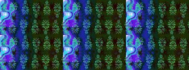 Şirin çiçekli eskiz deseni ve mavi renkli yapraklar, suluboya çiçek deseni, duvar kağıdı, kart veya kumaş için fayanslı. Raster illüstrasyonu.