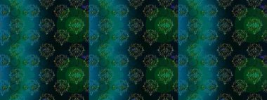 Raster illüstrasyonunda kusursuz çiçek deseni. Mavi, yeşil ve siyah renklerde. Güzel kumaş deseni. Raster illüstrasyonu.