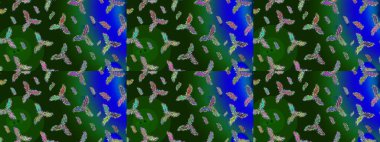 Yeşil, gri ve mavi renkli kar taneleri. Raster illüstrasyonu. Yılbaşı Biçimi.