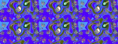 Bokeh menekşe, mavi, yeşillik ve kar taneleriyle dekoratif Noel arkaplanı. Raster illüstrasyonu.