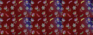 Kış şablonu kırmızı, kahverengi ve mor renkte kar tanesinden yapılmıştır. Kış konsepti Düz yatıyordu. Raster illüstrasyonu.