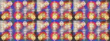 Soyut kar taneleri arkaplanda izole edilmiş düz dizayn. Raster kar taneleri arka planda. Kar taneleri deseni. Raster illüstrasyonu. Kar tanesi renkli desen.