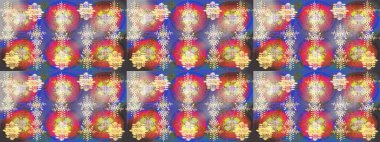 Soyut kar taneleri arkaplanda izole edilmiş düz dizayn. Raster kar taneleri arka planda. Kar taneleri deseni. Raster illüstrasyonu. Kar tanesi renkli desen.