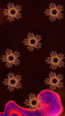 Noel için tatil tasarımı, yeni yıl moda baskıları. Raster illüstrasyonu. Kar tanelerinin soyut arkaplanlı Noel arkaplanı. Siyah, kahverengi ve kırmızı kar taneleri. Güzel tasarım..