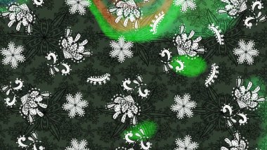 Raster illüstrasyonu. Güzel, parlak, pürüzsüz kumaş, tuval. Çiçek çelengi. Eski moda arka plan. Desen, çizim, çiçek sınırı. Kıvırcık, parlak örgü.