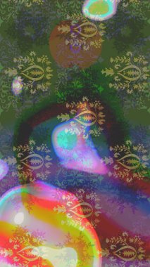 Kar tanelerinin soyut arkaplanı olan şirin bir Noel arkaplanı. Yeşil ve kahverengi kar taneleri. Renkler. Noel ve yeni yıl moda baskıları için tatil tasarımı. Raster illüstrasyonu.