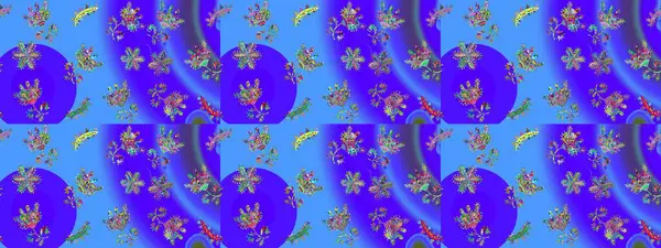 Raster. Güzel suluboya çiçekler, parlak resimler ilham verici, mavi ve yeşil çiçek desenli eskiz arka planı.