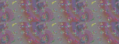 Çiçekli çiçek deseni, suluboya. Gri, mor ve nötr renkte çiçekler. Renkli bahar temalı eskiz desenleri. Düz Çiçek Elementleri Tasarım Raster illüstrasyonu.