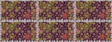 Düz Çiçek Elementleri Tasarımı. Renkli Bahar Temalı Kusursuz Arkaplan. Raster illüstrasyonunda kusursuz çiçek deseni. Kahverengi renkte çiçekler.