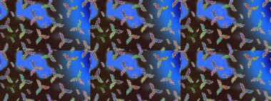 Yüzey için tekrarlanan doku, ambalaj kağıdı, mavi, kahverengi ve gri renkli kar tanesi. Kış kar taneleri, raster arka plan.