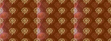 Raster Golden Mehndi kusursuz desen. Kına dövmeli süs çiçekleri, altın çıkartmalar, mehndi ve yoga tasarımı, kartlar ve parmak izleri. Kahverengi, bej ve pembe renkte desen.