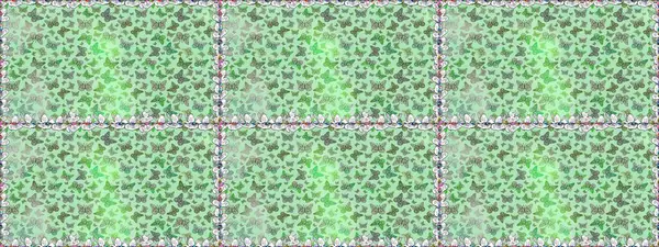 Yeşil. Kumaş, kağıt, ambalaj kâğıdı ve duvar kağıdı tasarımı için hoş bir arka plan. Kelebeklerle kusursuz desen.