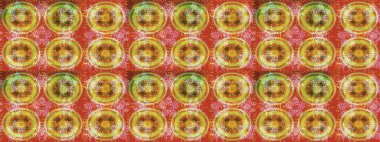 Kar tanelerinin soyut arkaplanlı Noel şablonu. Noel ve yeni yıl moda baskıları için tatil tasarımı. Turuncu, sarı ve kahverengi renkler. Raster illüstrasyonu.