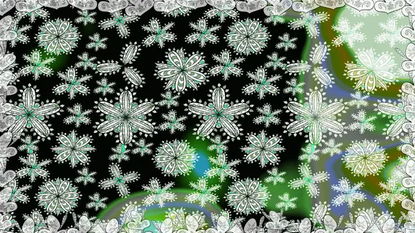 Soyut çiçek desensiz arkaplan. Siyah renklerde. Küçük çiçekteki sevimli çiçek deseni. Raster deseni. Raster illüstrasyonu.