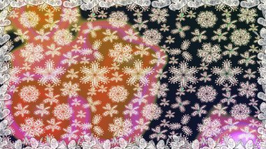 Şablon, pürüzsüz, çiçekli kenar. Eski moda arka plan. Çiçek çelengi. Kıvırcık, parlak örgü. Güzel, parlak, pürüzsüz kumaş, tuval. Raster illüstrasyonu.