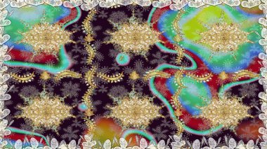 Klasik raster sarısı, kusursuz desen. Geleneksel oryantasyon süsü. Kahverengi renklerde, altın elementlerle kusursuz desen. Klasik vintage arkaplan.