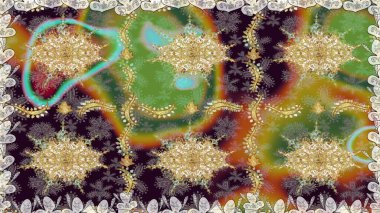 Raster illüstrasyonu. Oriental raster klasik kahverengi ve altın desenli. Kusursuz soyut arkaplan.