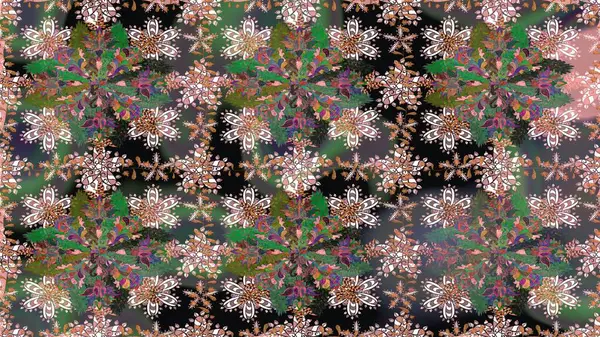 Kusursuz bir arka plan modeli. Vadinin yeşil renkli çiçekleri. Suluboya, elle çizilmiş. Raster - stok.