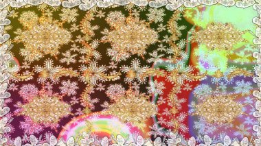 Tarafsız renkler üzerinde klasik oryantal desen. Geleneksel raster ve altın desen. Damask pürüzsüz süsü.