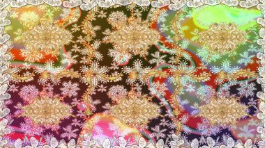 Süslü raster dekorasyonu. Altın elementlerle nötr renklerde altın desen. Barok tarzında duvar kağıdı tasarımı için kusursuz damaske deseni arkaplanı.