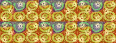 Sarı, turuncu ve yeşil kar taneleri. Raster illüstrasyonu. Kar tanelerinin soyut arkaplanlı Noel şablonu. Noel ve Yeni Yıl moda baskıları için tatil tasarımı.