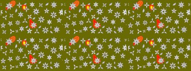 Raster Çiçek İllüstrasyonu güzel tekstil. Kahverengi renkli etnik çiçeklerle zarif bir eskiz deseni..