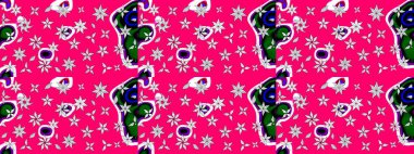 Mor renkte çiçekler. Raster Illustrasyon 'daki Çiçek Deseni' nin son moda çizimi. Renkli Yaz Temalı eskiz kalıbı. Düz Çiçek Elementleri Tasarımı.