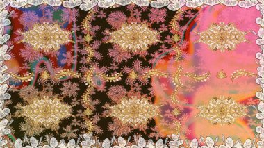 Klasik klasik klasik arka plan. Geleneksel oryantasyon süsü. Kahverengi renklerde, altın elementlerle kusursuz desen. Kusursuz klasik raster altın desenli.