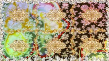 Damask kusursuz yinelenen arkaplan. Doku arka planında altın duvar kâğıdı. Tarafsız renklerde altın element. Barok tarzında altın çiçekli süs..