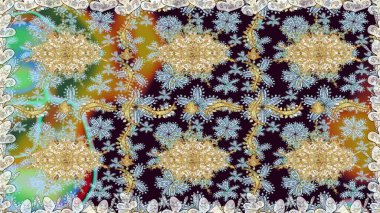 Klasik barok çiçekli, nötr yerine altın desenli. Tarafsız renklerde altın element. Lüks, kraliyet ve Viktorya dönemi konsepti. Süslü raster dekorasyonu.