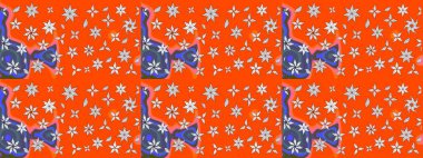 Düz Çiçek Elementleri Tasarımı. Renkli Yaz Temalı eskiz kalıbı. Raster Illustrasyon 'daki Çiçek Deseni' nin son moda çizimi. Turuncu renkte çiçekler.