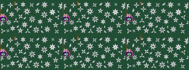 Kumaş desenli papatya çiçeği detayı. Yeşil renkte çiçekler.