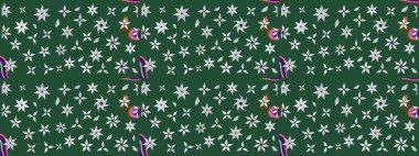 Yapraklı çiçekler ve yeşil renkli papatya çiçekleri. Eskiz arkaplan modeli. Raster - stok.