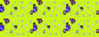 Suluboya, elle çizilmiş. Raster hisseleri. Çiçekler yeşile. Taslak arkaplan deseni.