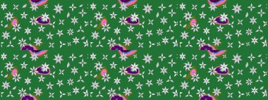 Düz Çiçek Elementleri Tasarımı. Raster. Renkli Bahar Teması çizim şablonu.